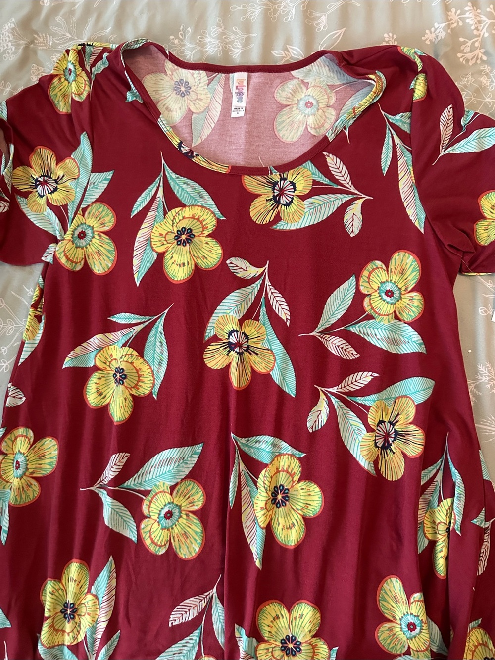 LuLaRoe Burgundy Floral Scoop Neck Tunic
